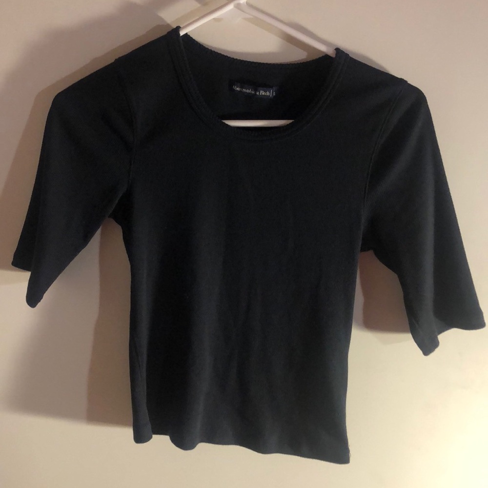 Abercrombie & Fitch Ribbed Black Half Sleeve top